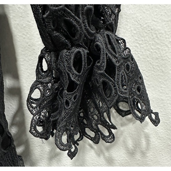 PrettyLittleThing Midi Dress Womens 8 Black Eyelet Crochet Zip Long Sleeves NWT - Picture 5 of 16